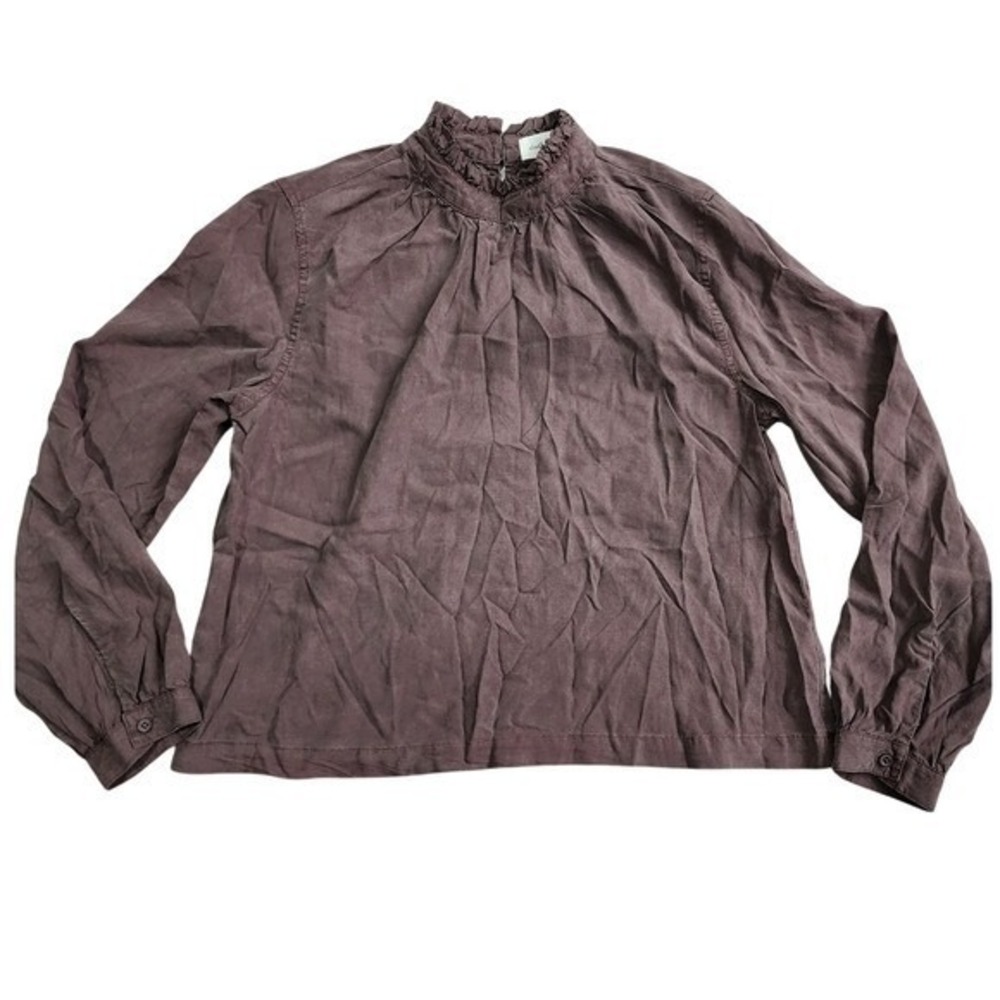 Cloth & Stone Brown High Neck‎ Ruffle Long Sleeve Top Pullover Boho Prairie S
